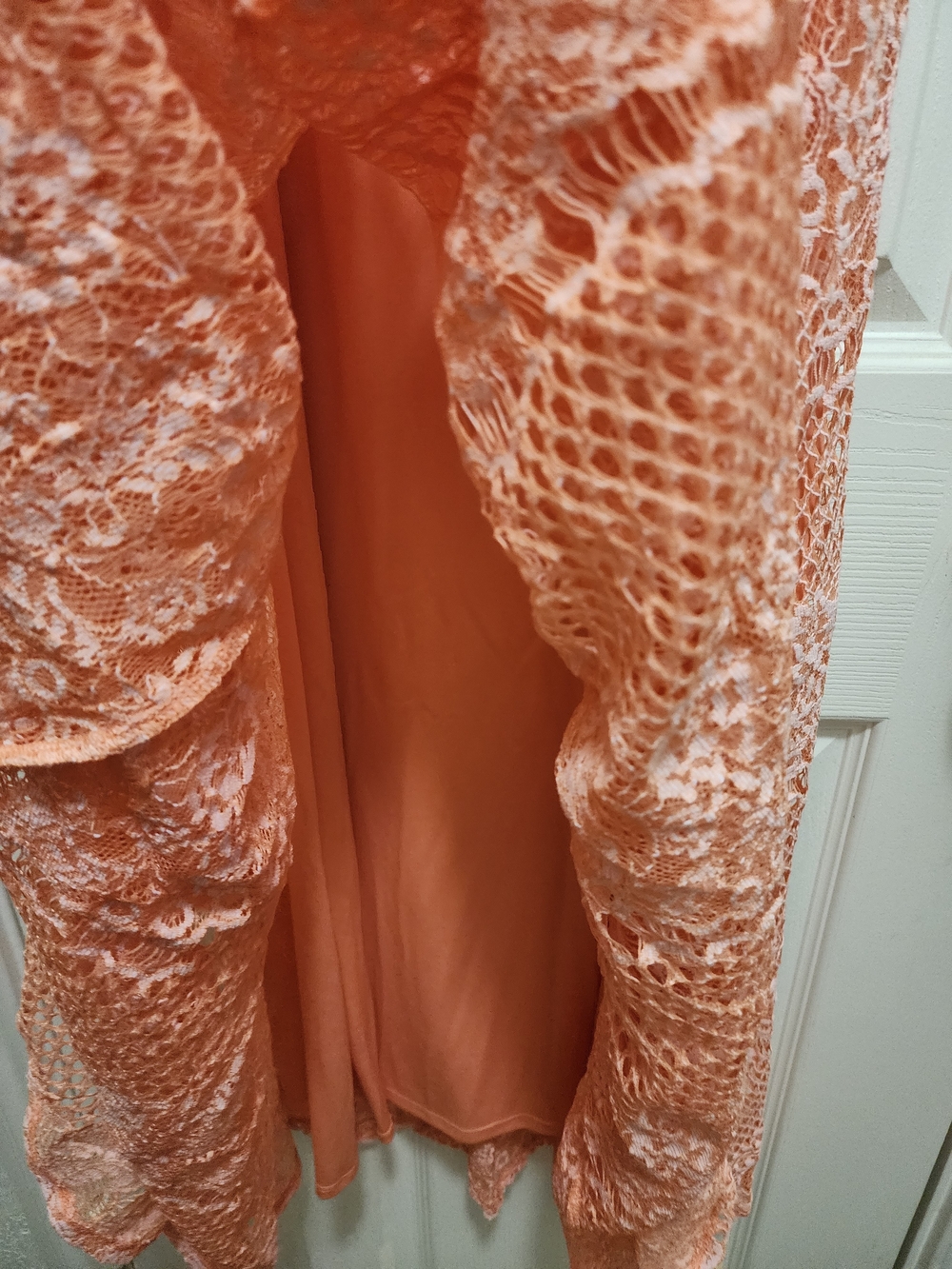 Reba Peach Lace Overlay Maxi Dress Size Medium Boho Sleeveless - Picture 9 of 12